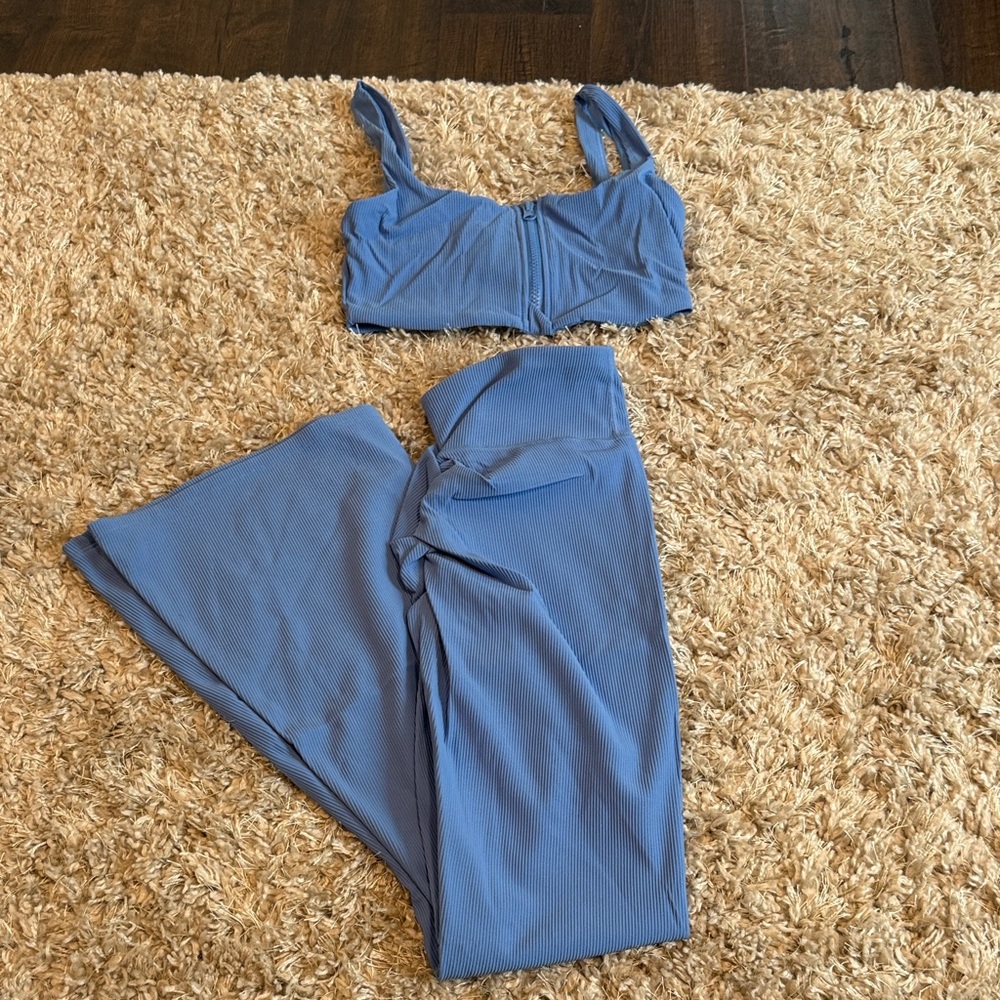 Blue Ribbed Two-Piece Set